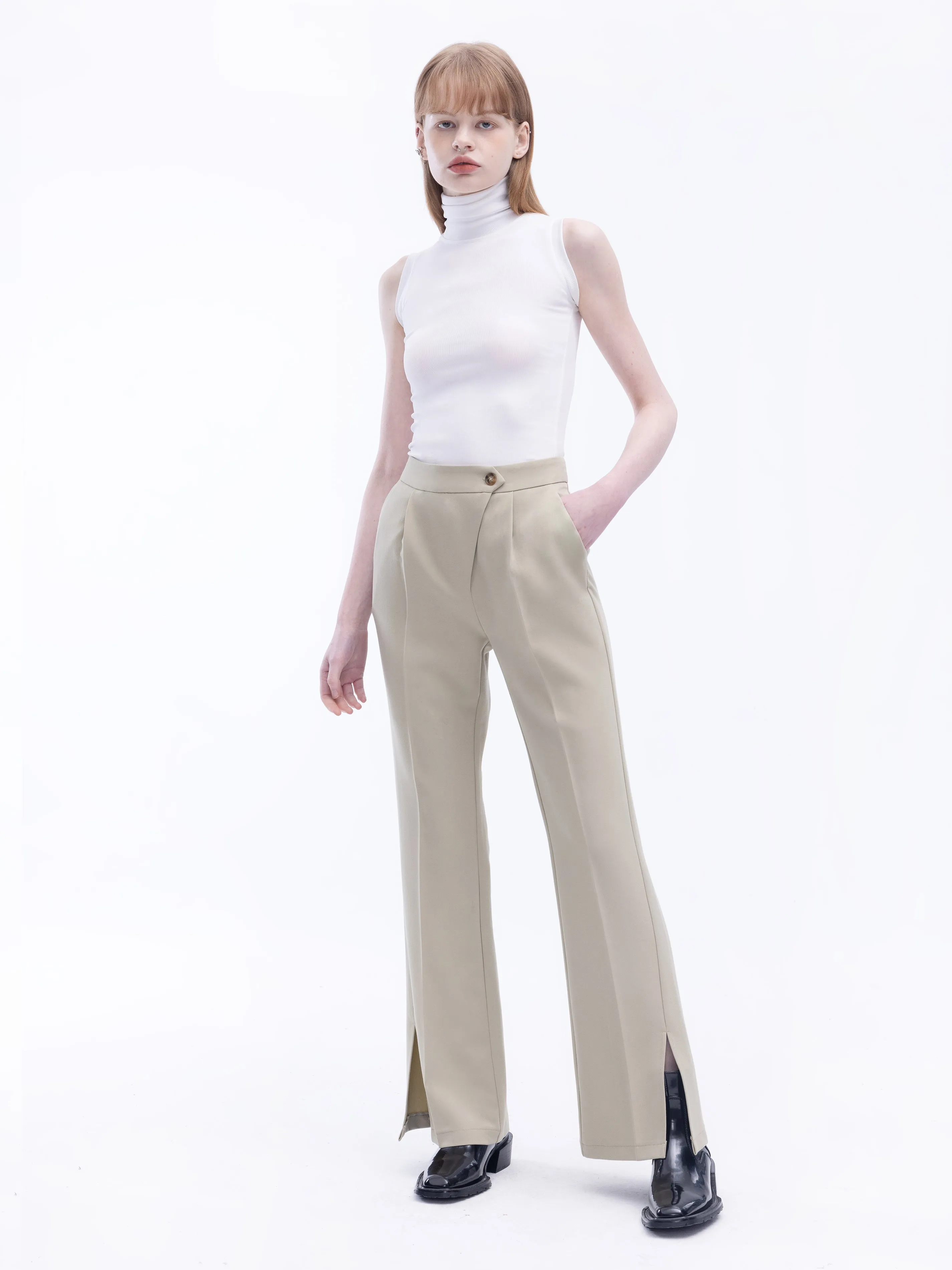 Asymmetric Slitted Tailored Trousers