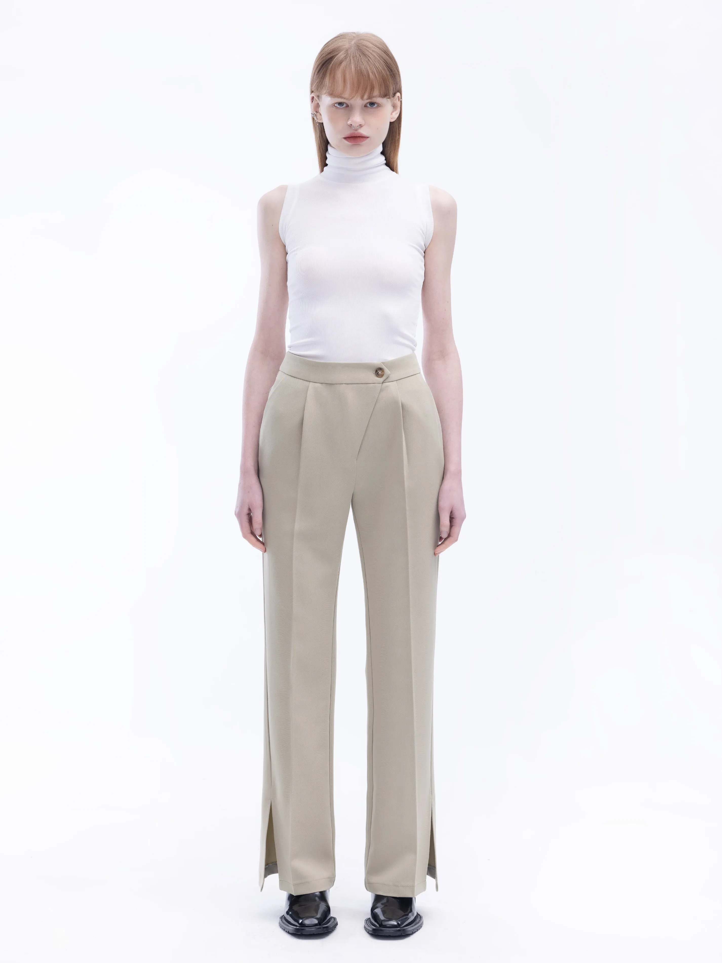 Asymmetric Slitted Tailored Trousers