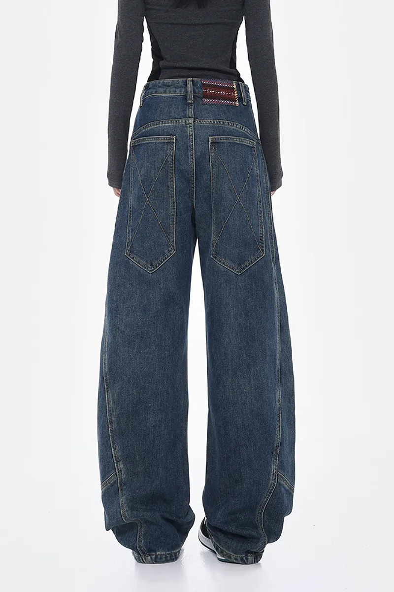 Baggy Low-Rise Wide-Leg Barrel Jeans - Fleece & Unlined
