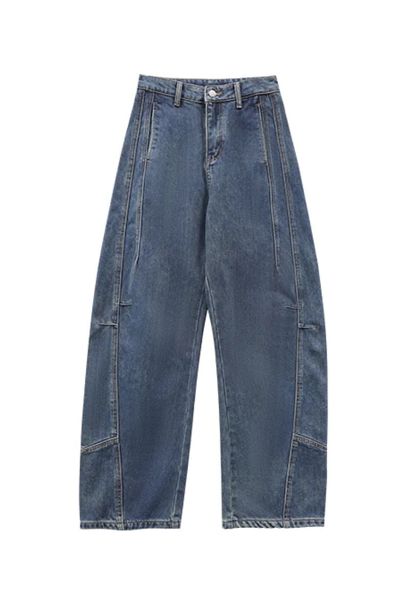 Baggy Low-Rise Wide-Leg Barrel Jeans - Fleece & Unlined