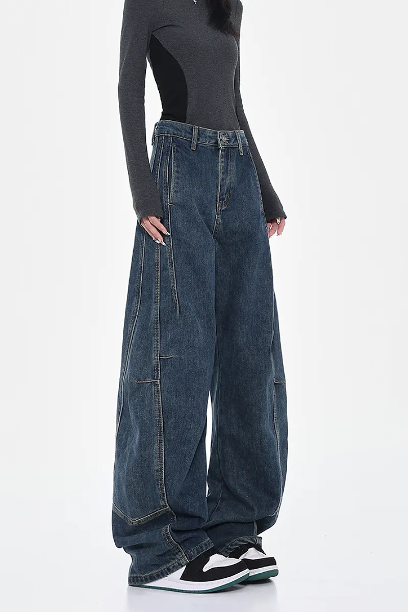 Baggy Low-Rise Wide-Leg Barrel Jeans - Fleece & Unlined