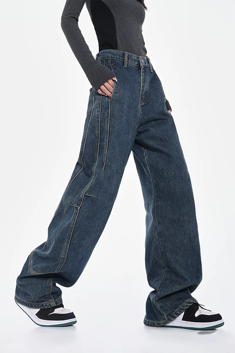 Baggy Low-Rise Wide-Leg Barrel Jeans - Fleece & Unlined