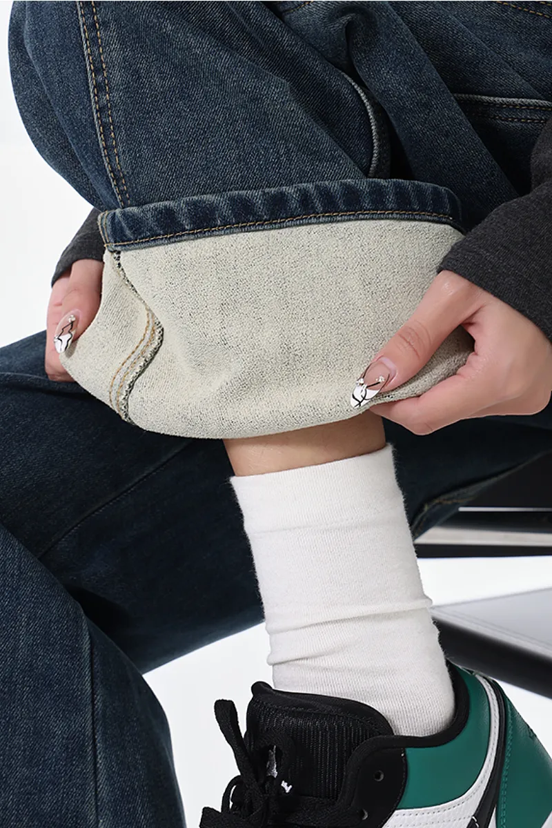 Baggy Low-Rise Wide-Leg Barrel Jeans - Fleece & Unlined