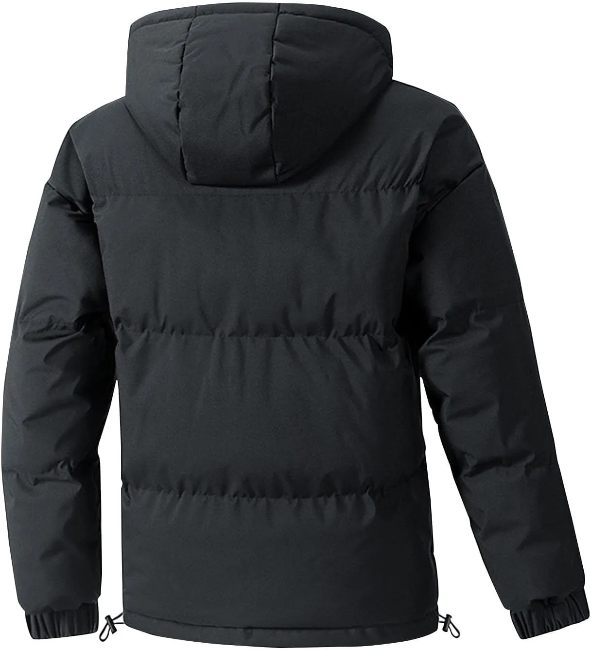 Big and Tall Winter Puffer Jackets for Men Hooded Zip Up Elastic Cuff Long Sleeve Padded Down Warm Coat with Pockets