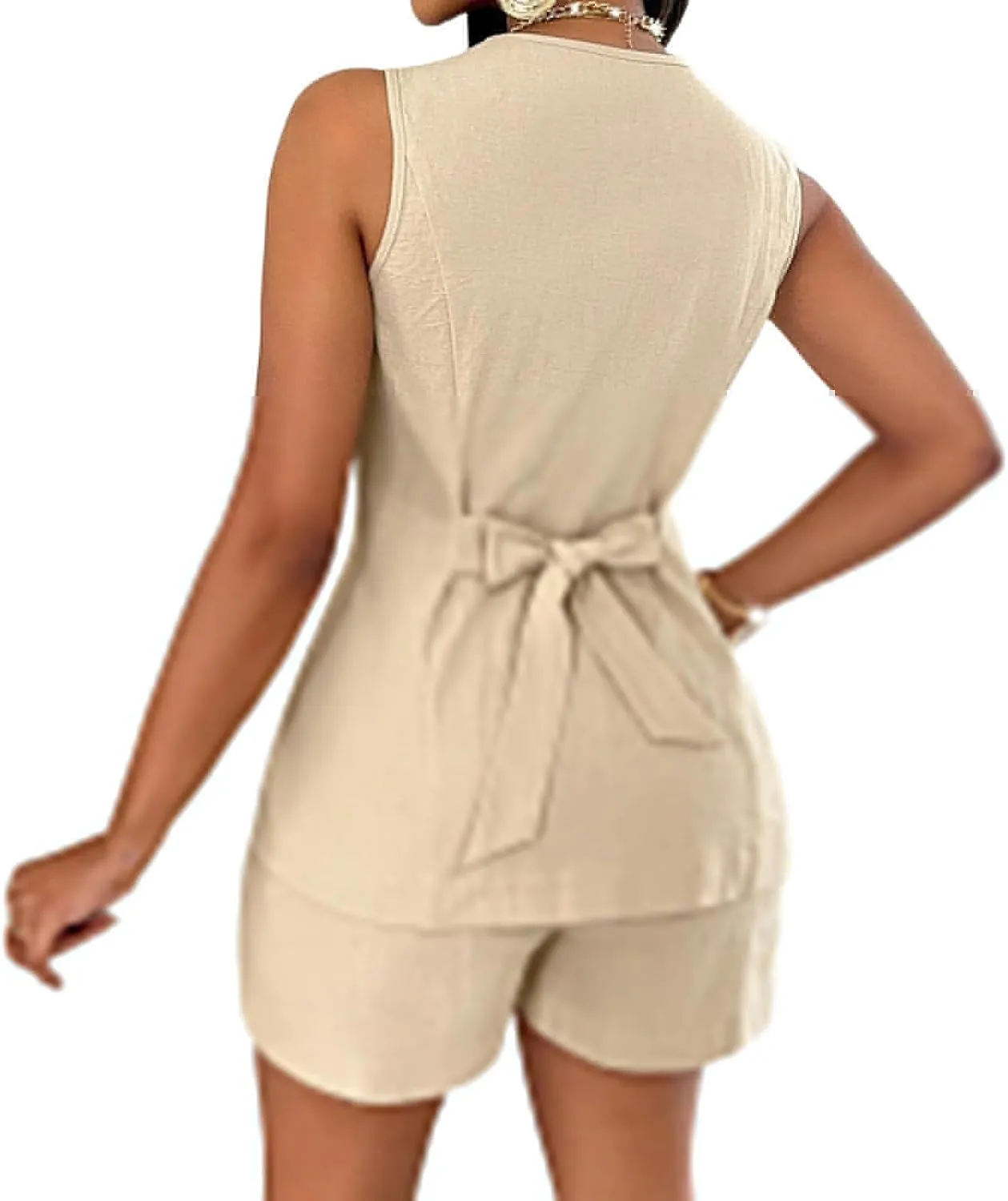 Blazer Vest Set for Women Short Suit Sets 2 Piece Button Down V Neck Vest Waistcoat and Shorts Business Outfits