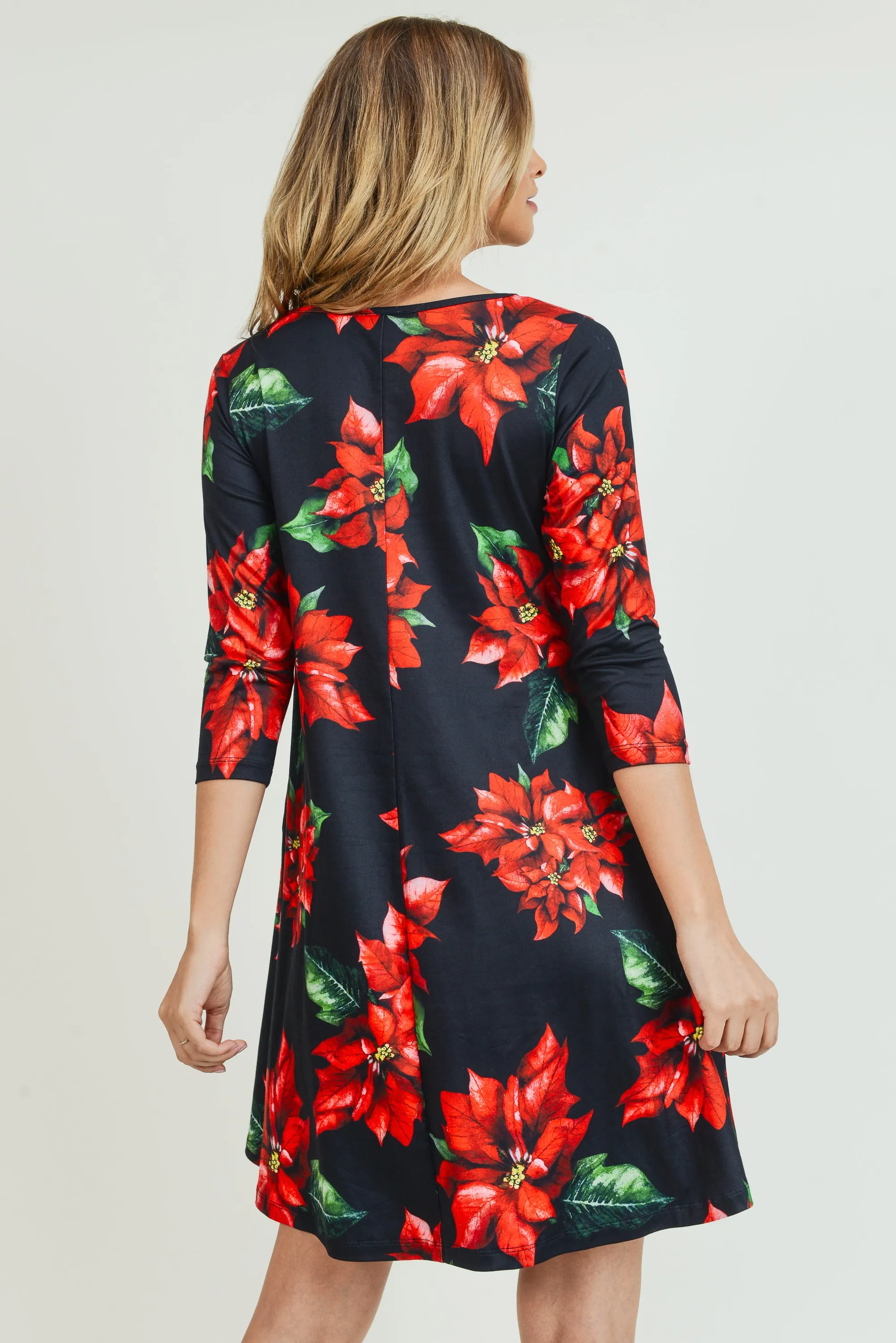 Blooming Poinsettia Christmas Dress with Pockets