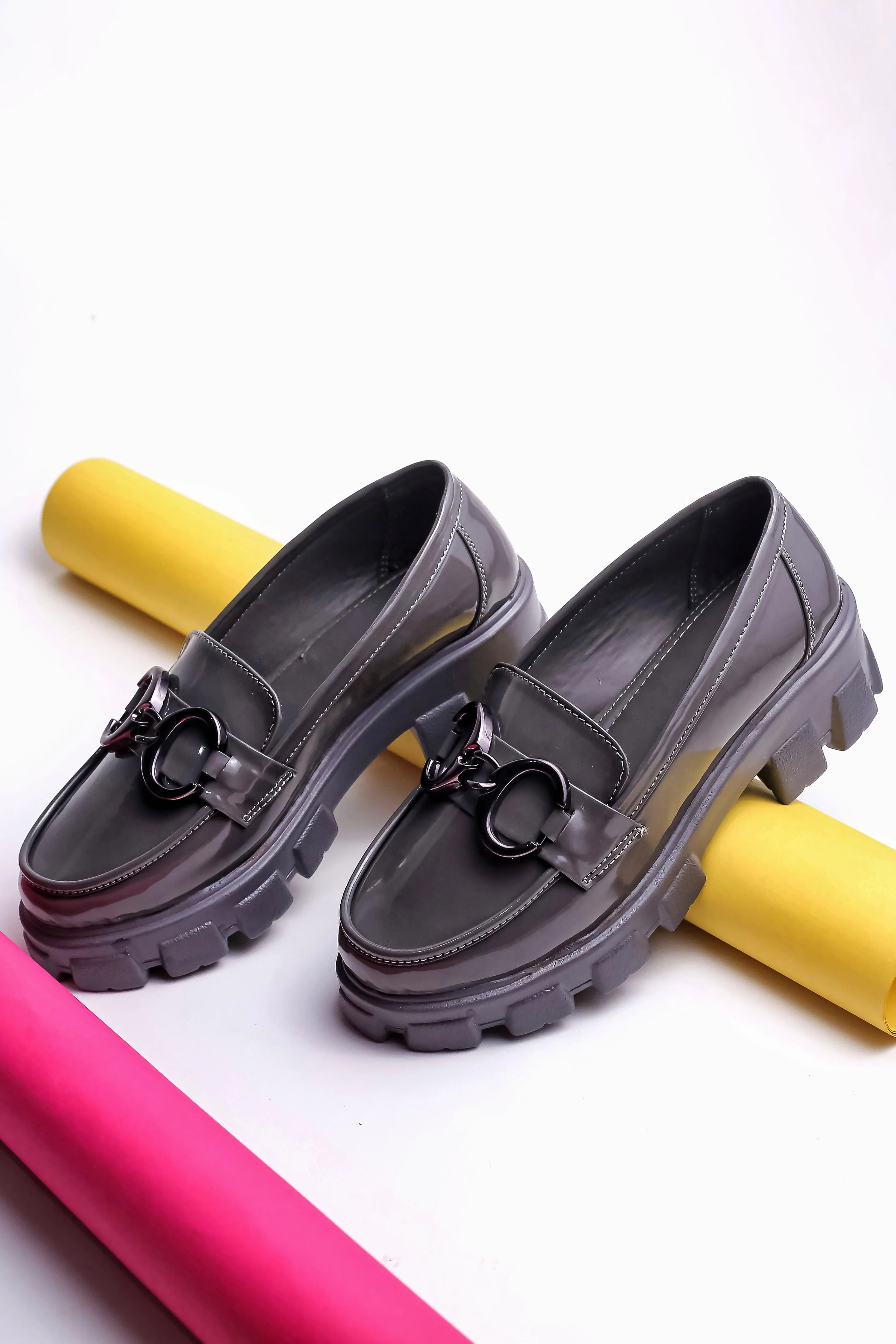 Brauch Grey Patent Embellished Loafer Shoe