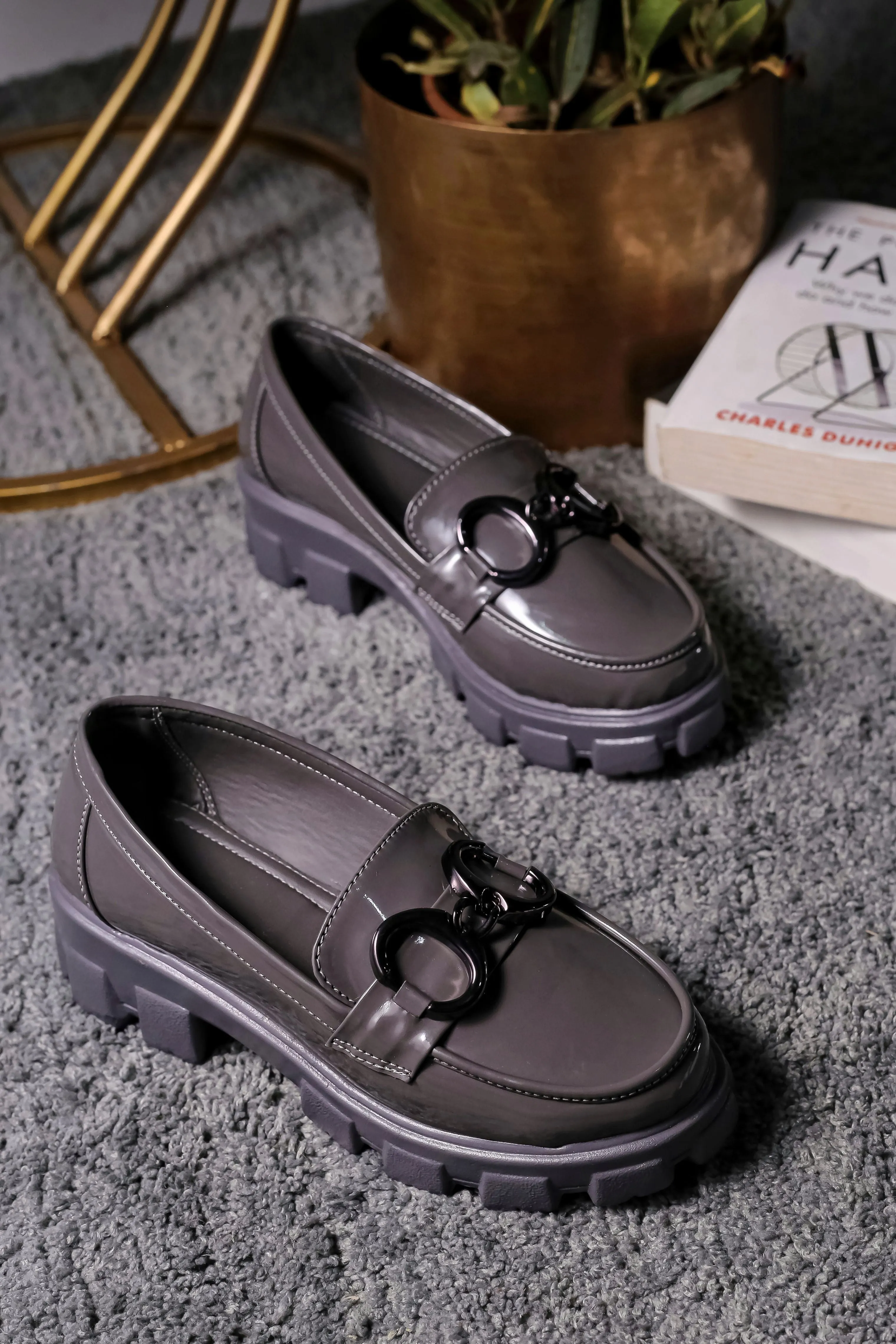 Brauch Grey Patent Embellished Loafer Shoe