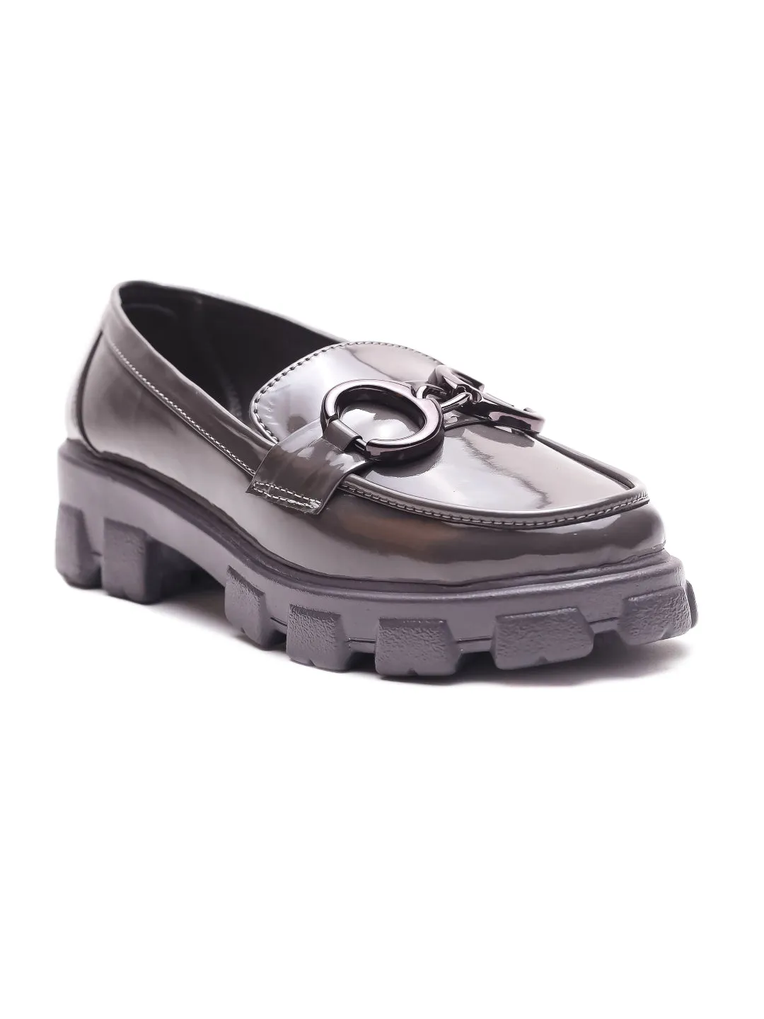 Brauch Grey Patent Embellished Loafer Shoe