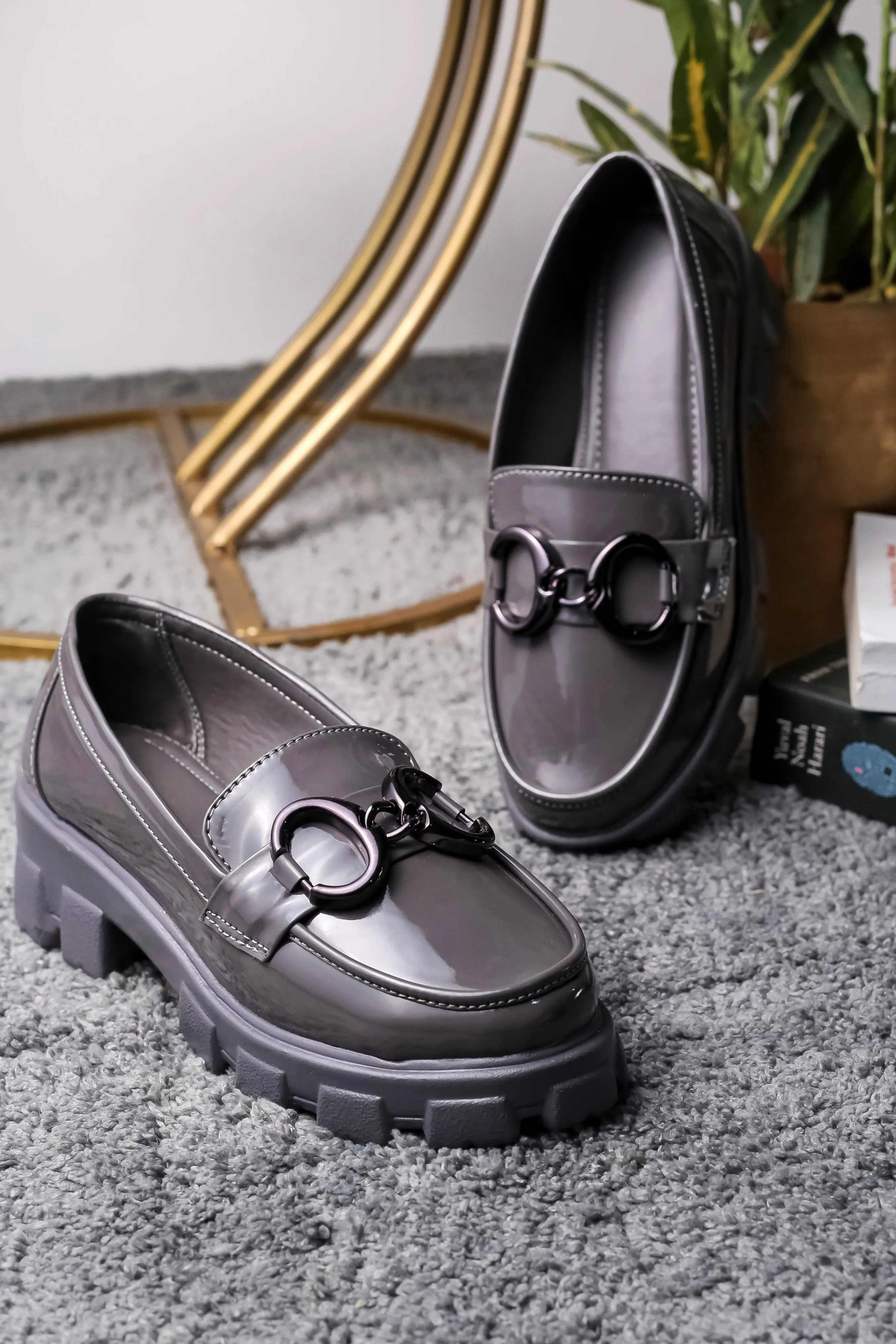 Brauch Grey Patent Embellished Loafer Shoe
