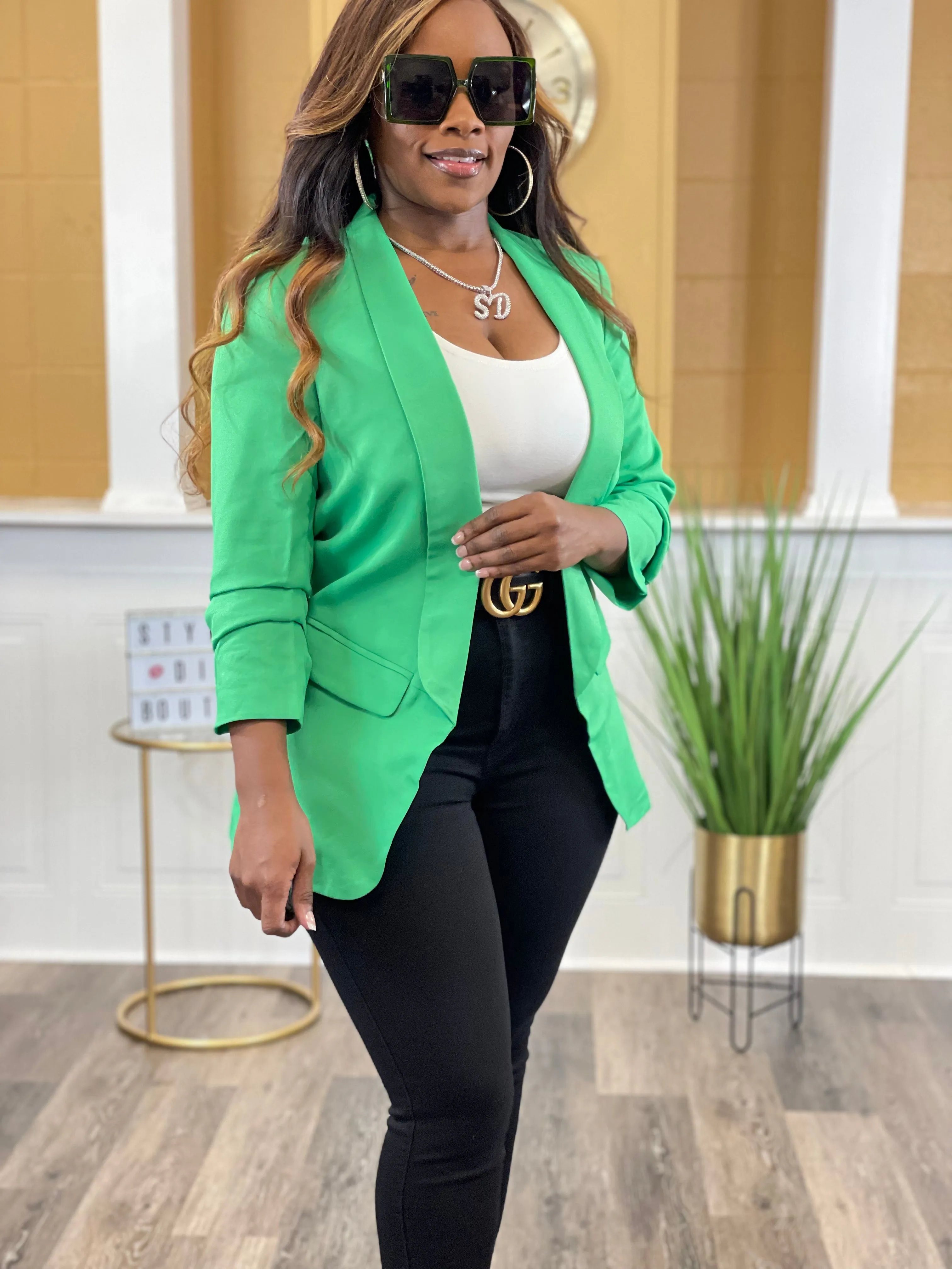 Busy Babe 3/4 Sleeve Blazer up to 3XL (Green)