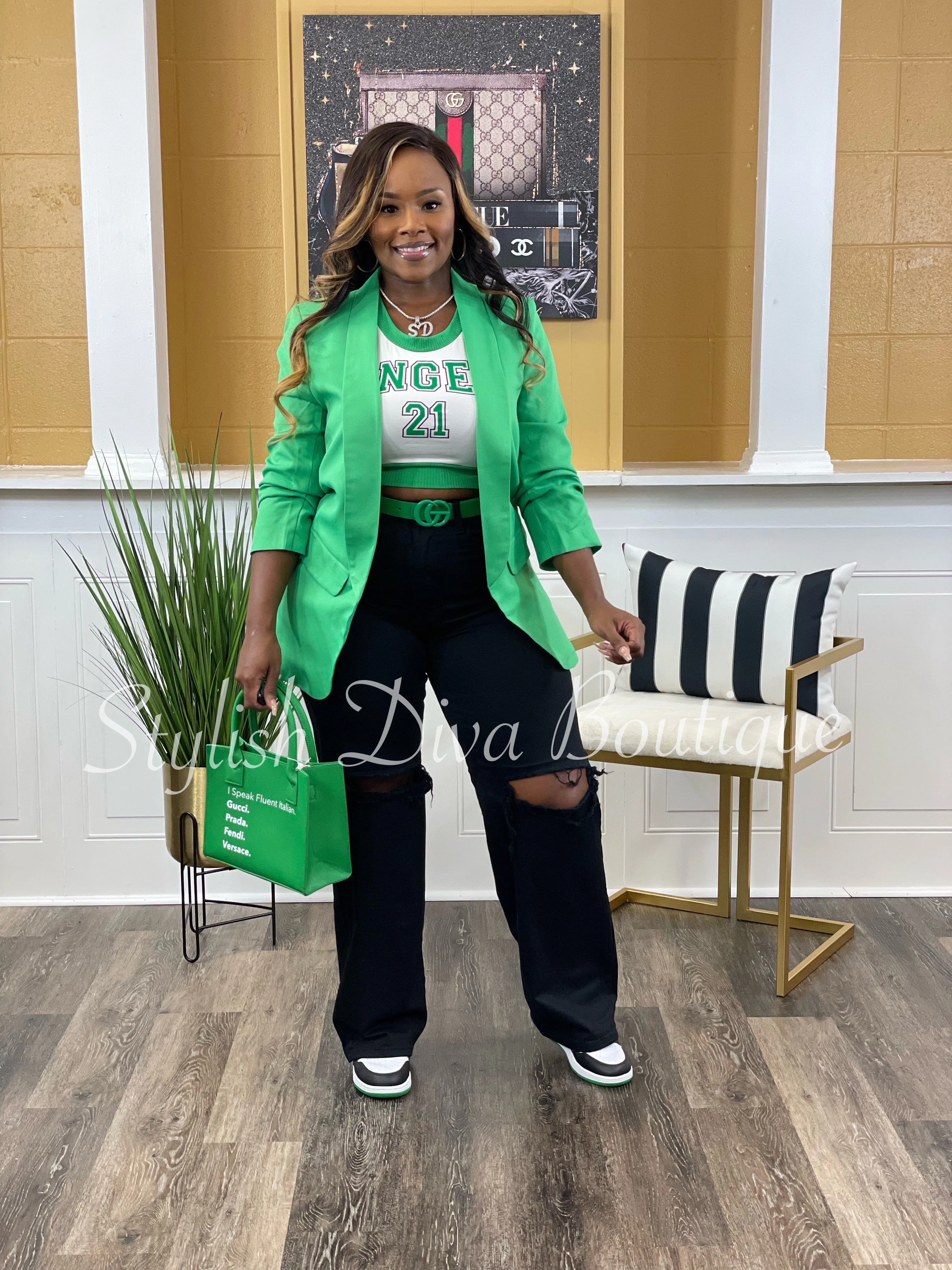 Busy Babe 3/4 Sleeve Blazer up to 3XL (Green)