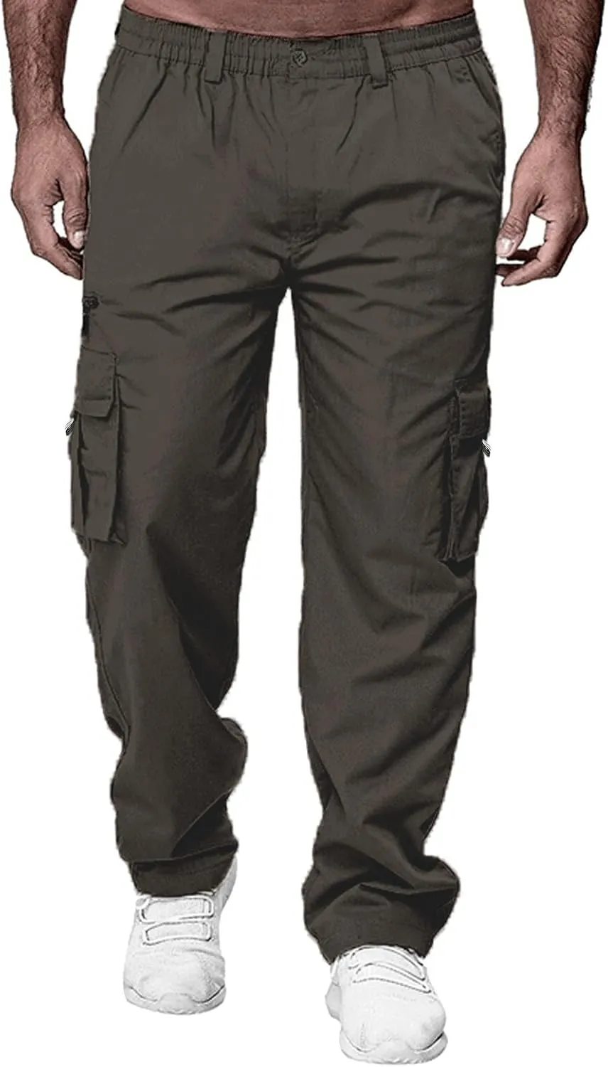 Cargo Pants for Men Wide Leg Pockets Elastic Waist Slim Legs Breathable Soft Fit Elasticity Comfy Fashion Trousers