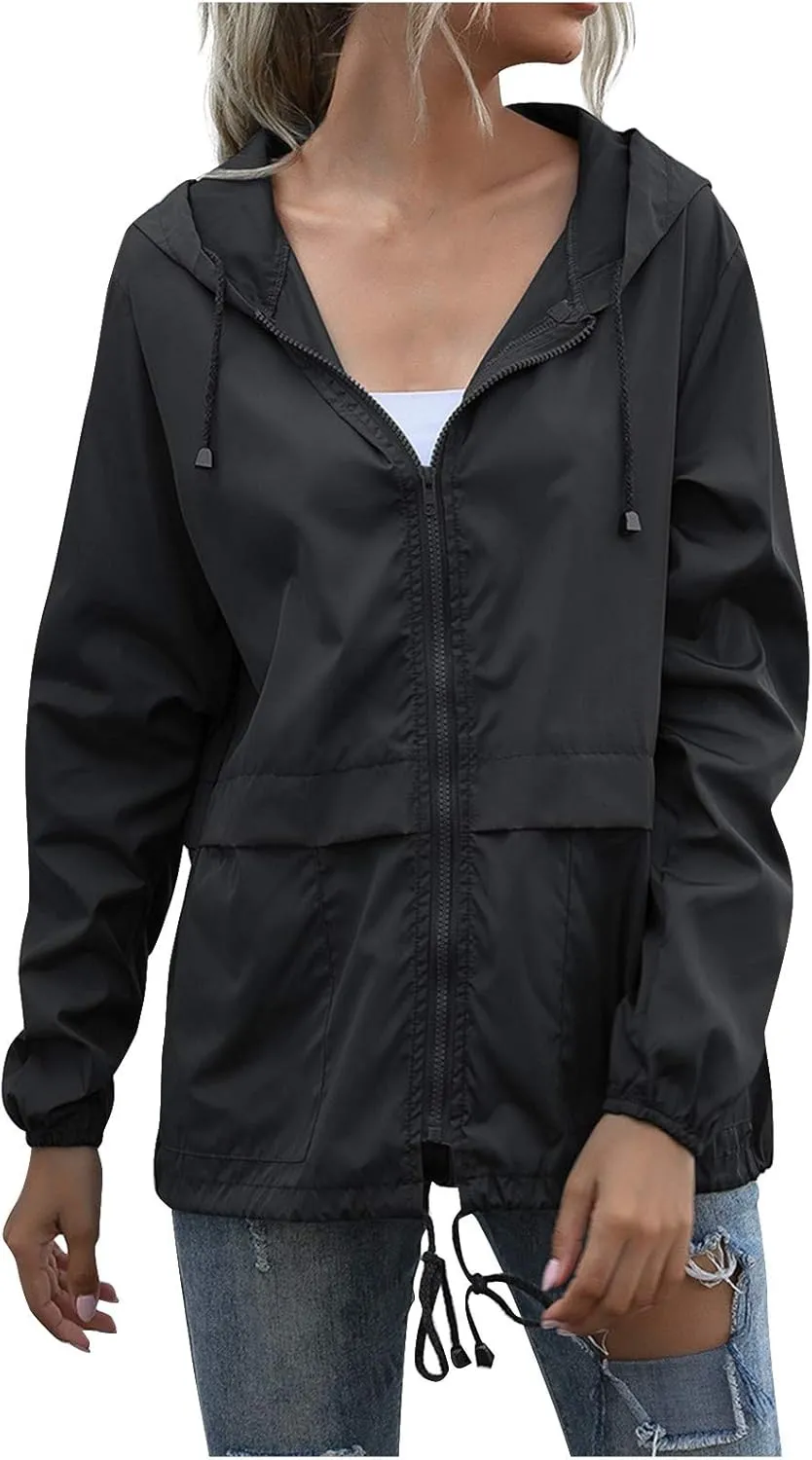 Cdiecer Women Rain Jackets Waterproof Windproof Jacket Lightweight Hooded Windbreaker Outdoor Casual Raincoat