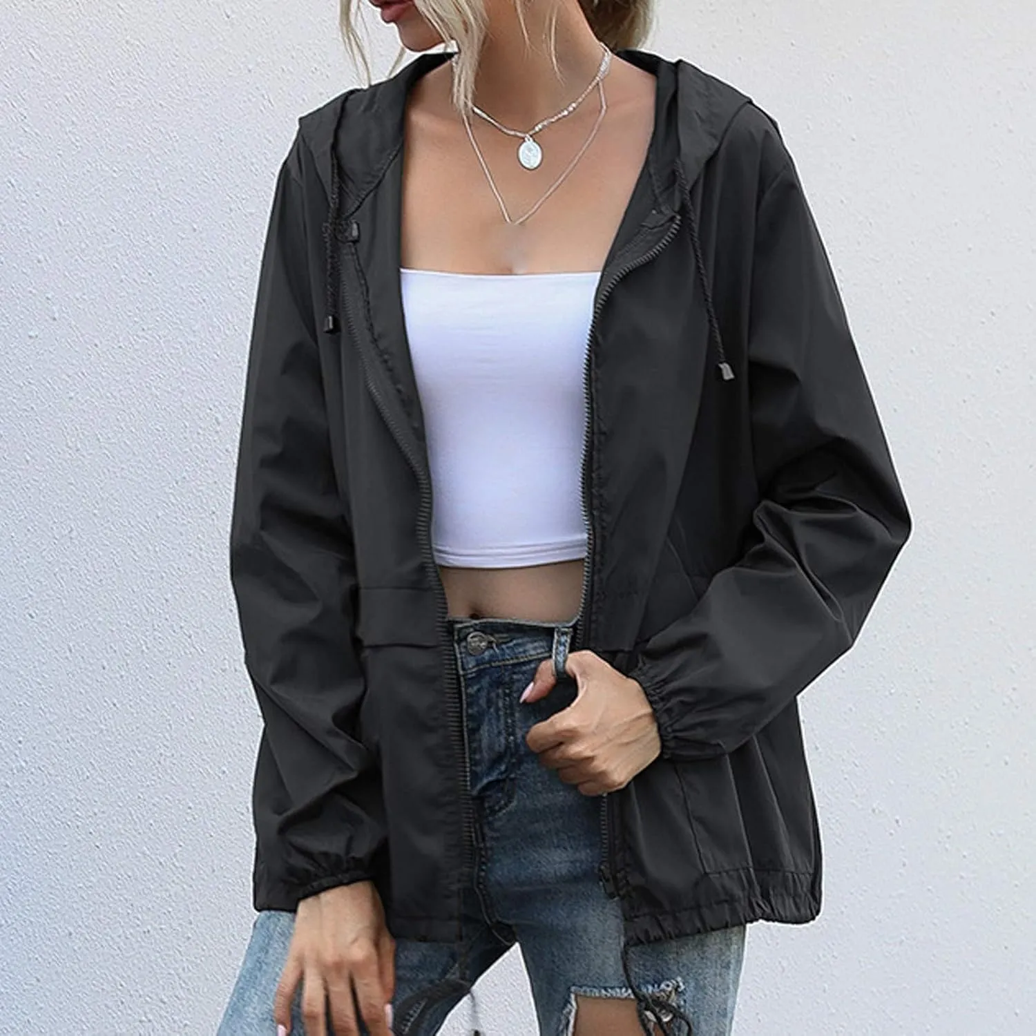 Cdiecer Women Rain Jackets Waterproof Windproof Jacket Lightweight Hooded Windbreaker Outdoor Casual Raincoat