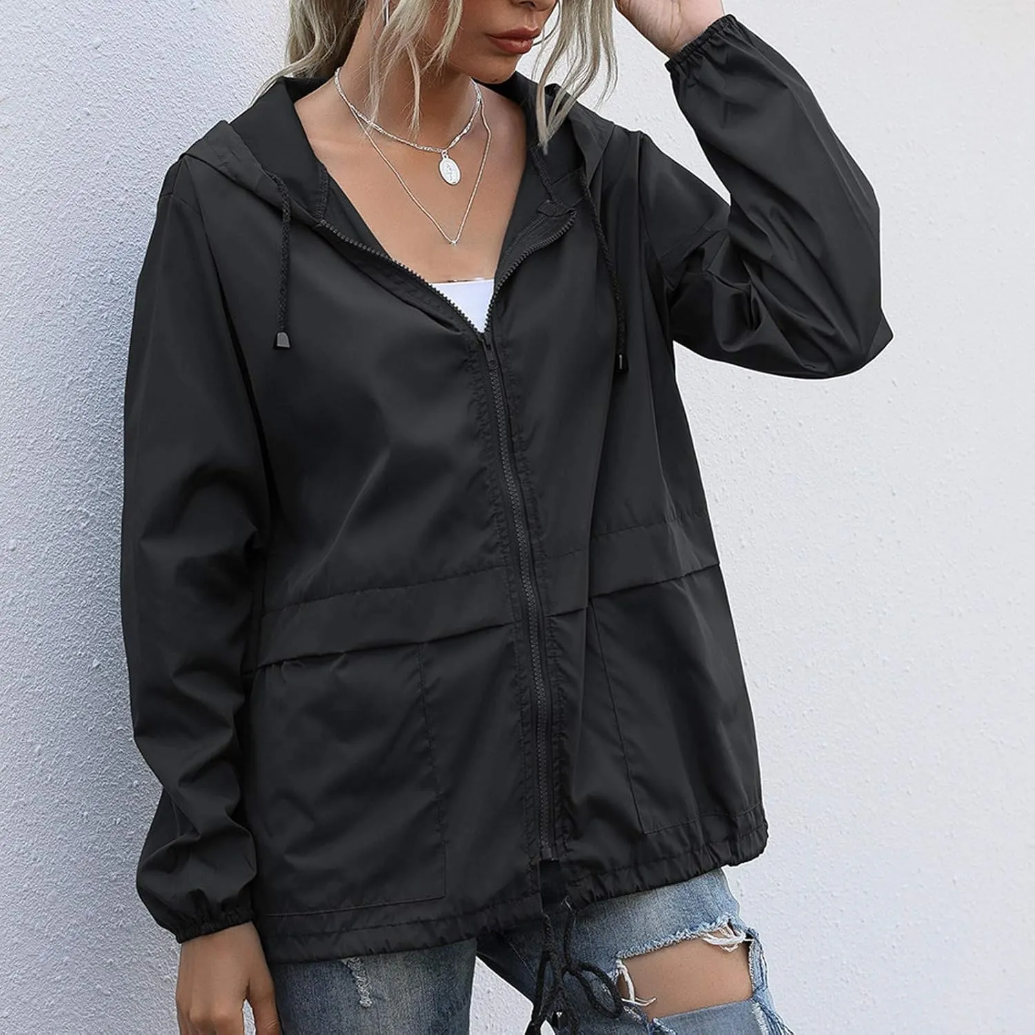 Cdiecer Women Rain Jackets Waterproof Windproof Jacket Lightweight Hooded Windbreaker Outdoor Casual Raincoat