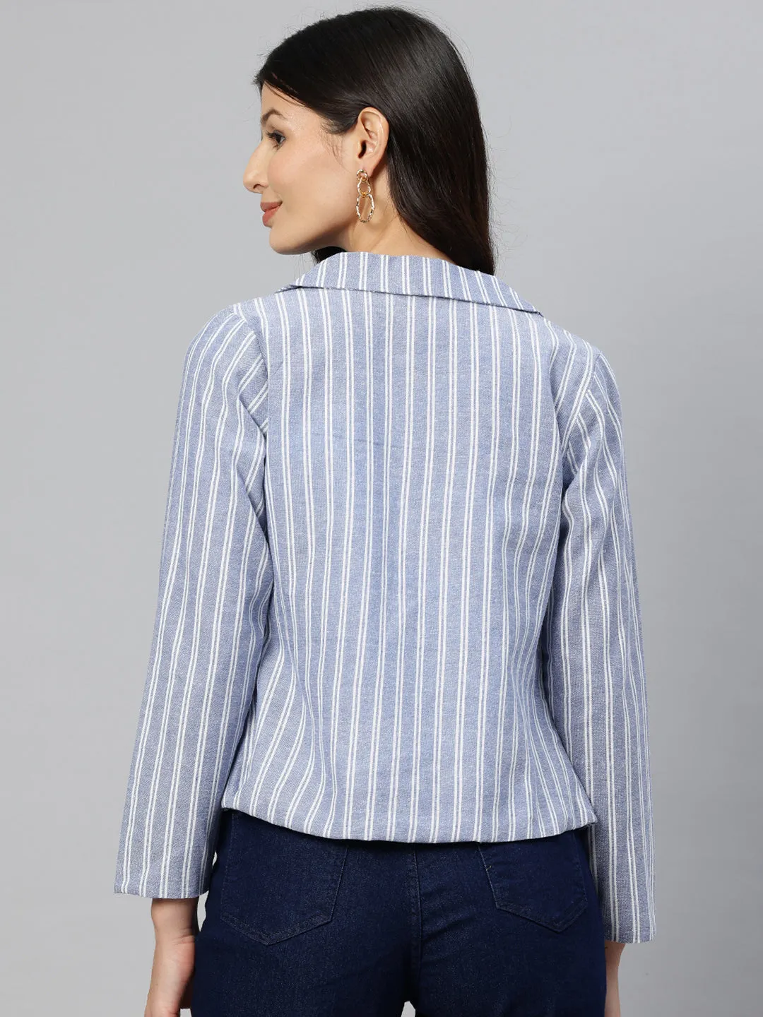 Cottinfab Striped Open Front Pure Cotton Casual Blazer