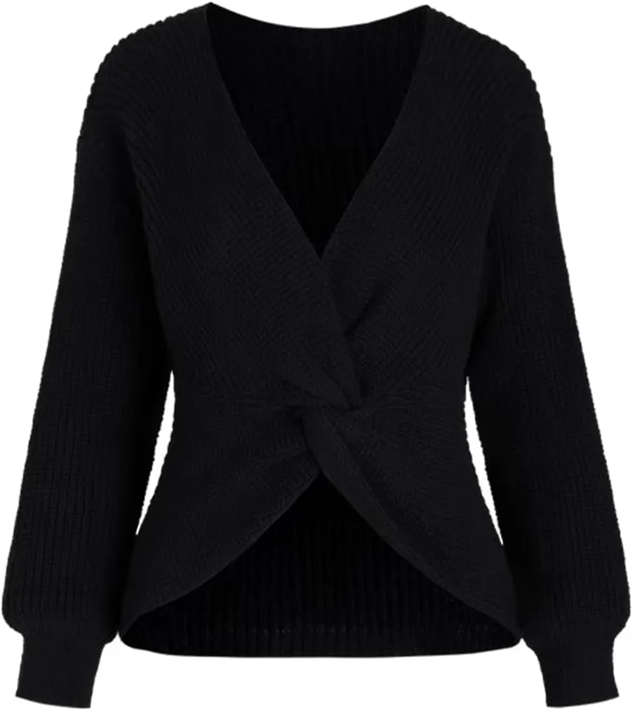 CUPSHE Womens Ribbed Knit Pullover Sweater 2024 Fall Long Sleeve Twist Back Crewneck Fashion Sweater Tops