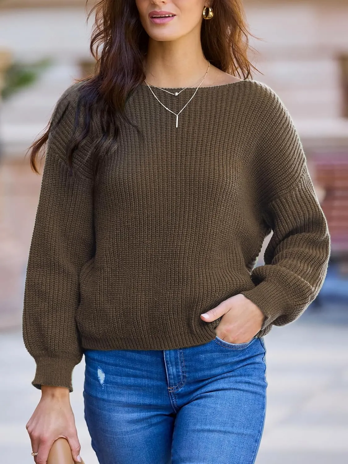 CUPSHE Womens Ribbed Knit Pullover Sweater 2024 Fall Long Sleeve Twist Back Crewneck Fashion Sweater Tops