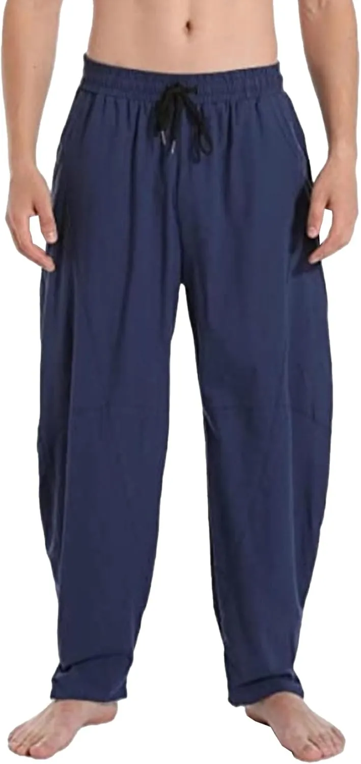 DGHM-JLMY Men's Linen Cotton Loose Fit Pants Solid Color Casual Trousers Lightweight Elastic Waist Summer Beach Pants