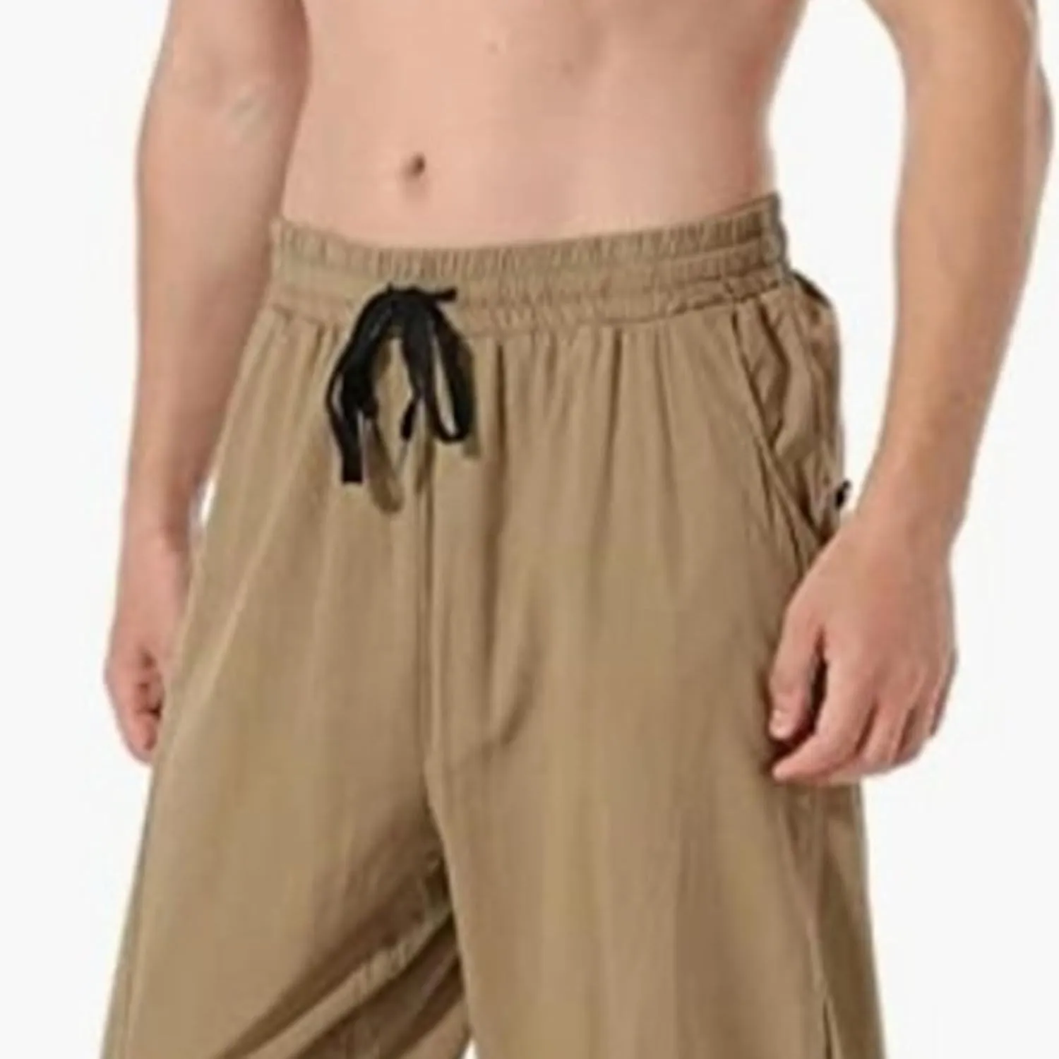 DGHM-JLMY Men's Linen Cotton Loose Fit Pants Solid Color Casual Trousers Lightweight Elastic Waist Summer Beach Pants