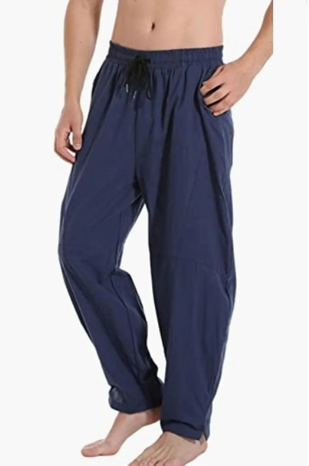 DGHM-JLMY Men's Linen Cotton Loose Fit Pants Solid Color Casual Trousers Lightweight Elastic Waist Summer Beach Pants