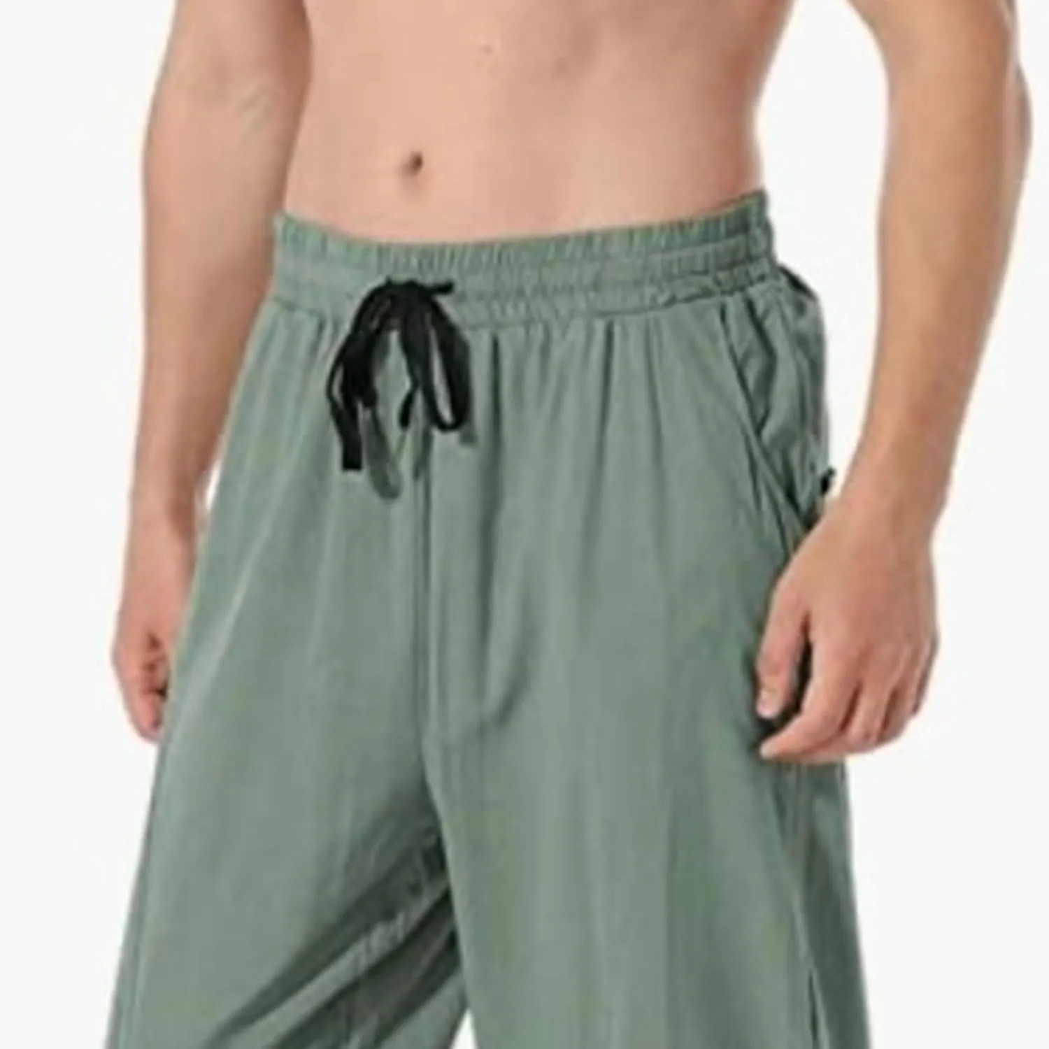 DGHM-JLMY Men's Linen Cotton Loose Fit Pants Solid Color Casual Trousers Lightweight Elastic Waist Summer Beach Pants