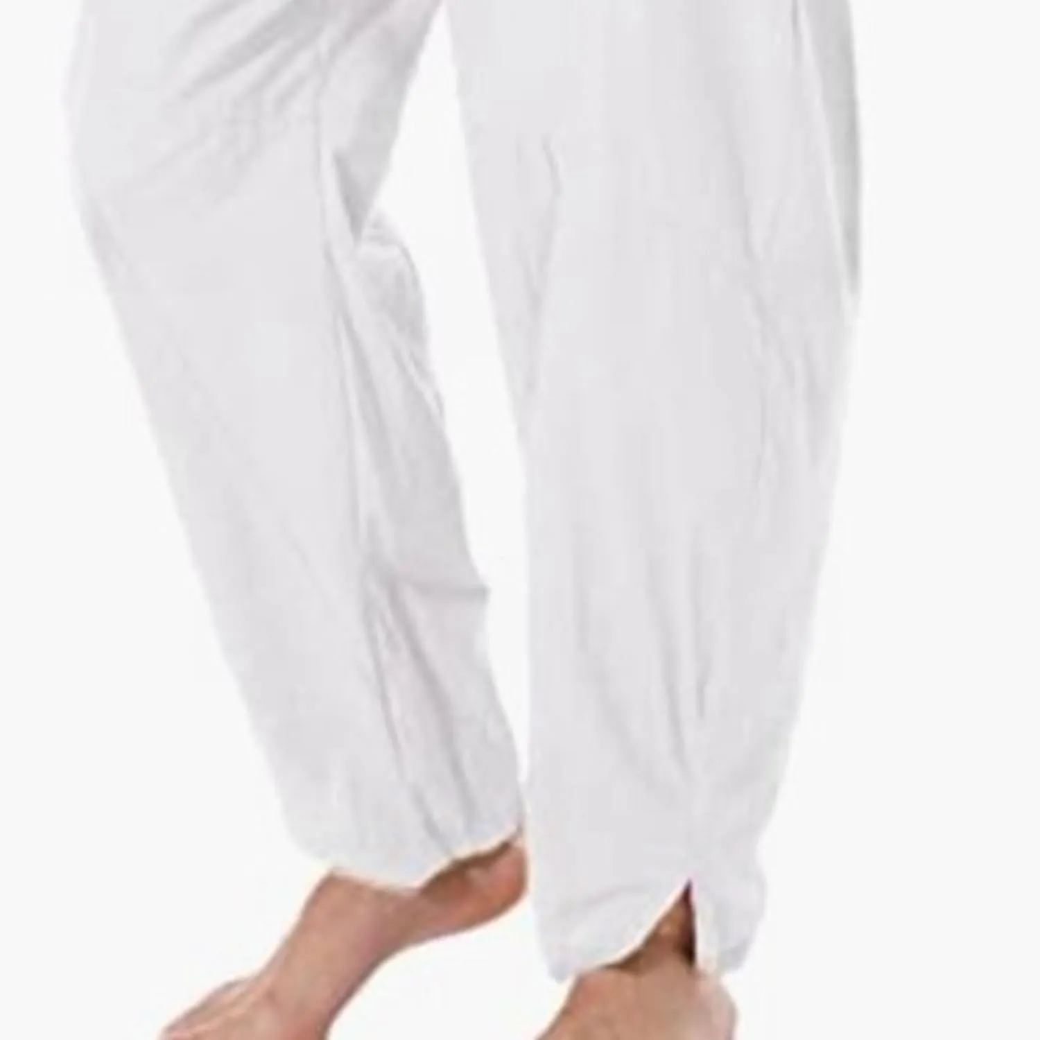 DGHM-JLMY Men's Linen Cotton Loose Fit Pants Solid Color Casual Trousers Lightweight Elastic Waist Summer Beach Pants