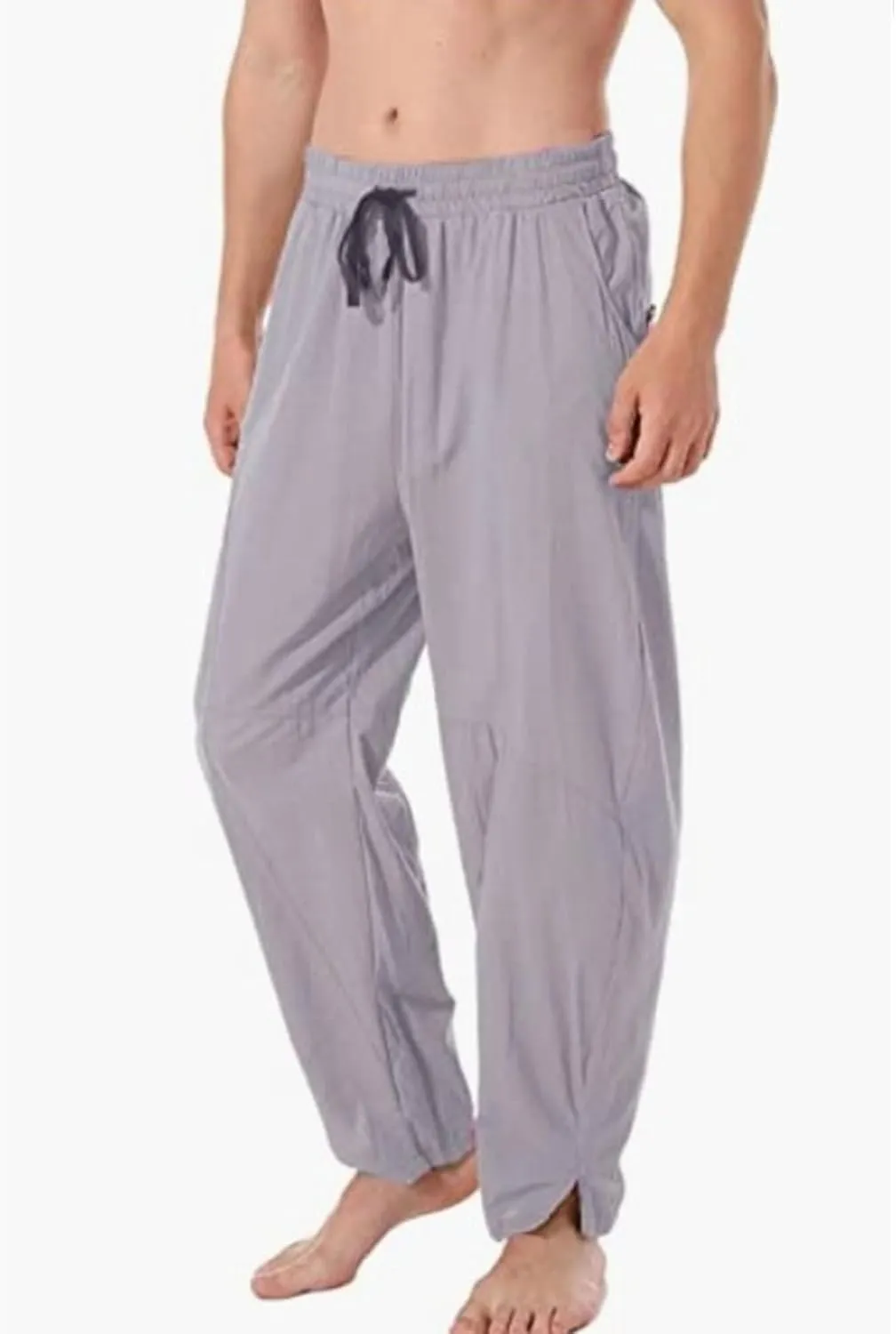 DGHM-JLMY Men's Linen Cotton Loose Fit Pants Solid Color Casual Trousers Lightweight Elastic Waist Summer Beach Pants