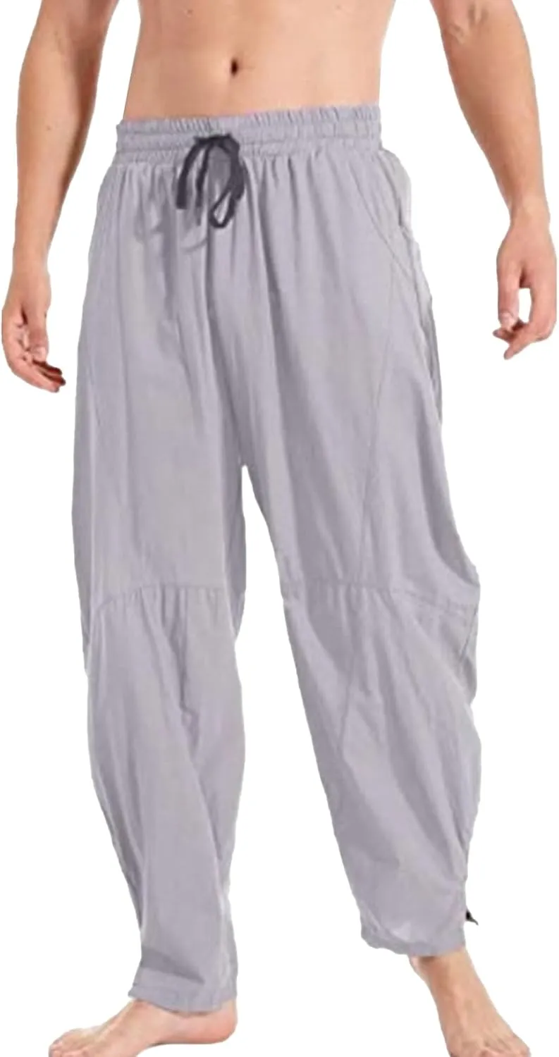 DGHM-JLMY Men's Linen Cotton Loose Fit Pants Solid Color Casual Trousers Lightweight Elastic Waist Summer Beach Pants