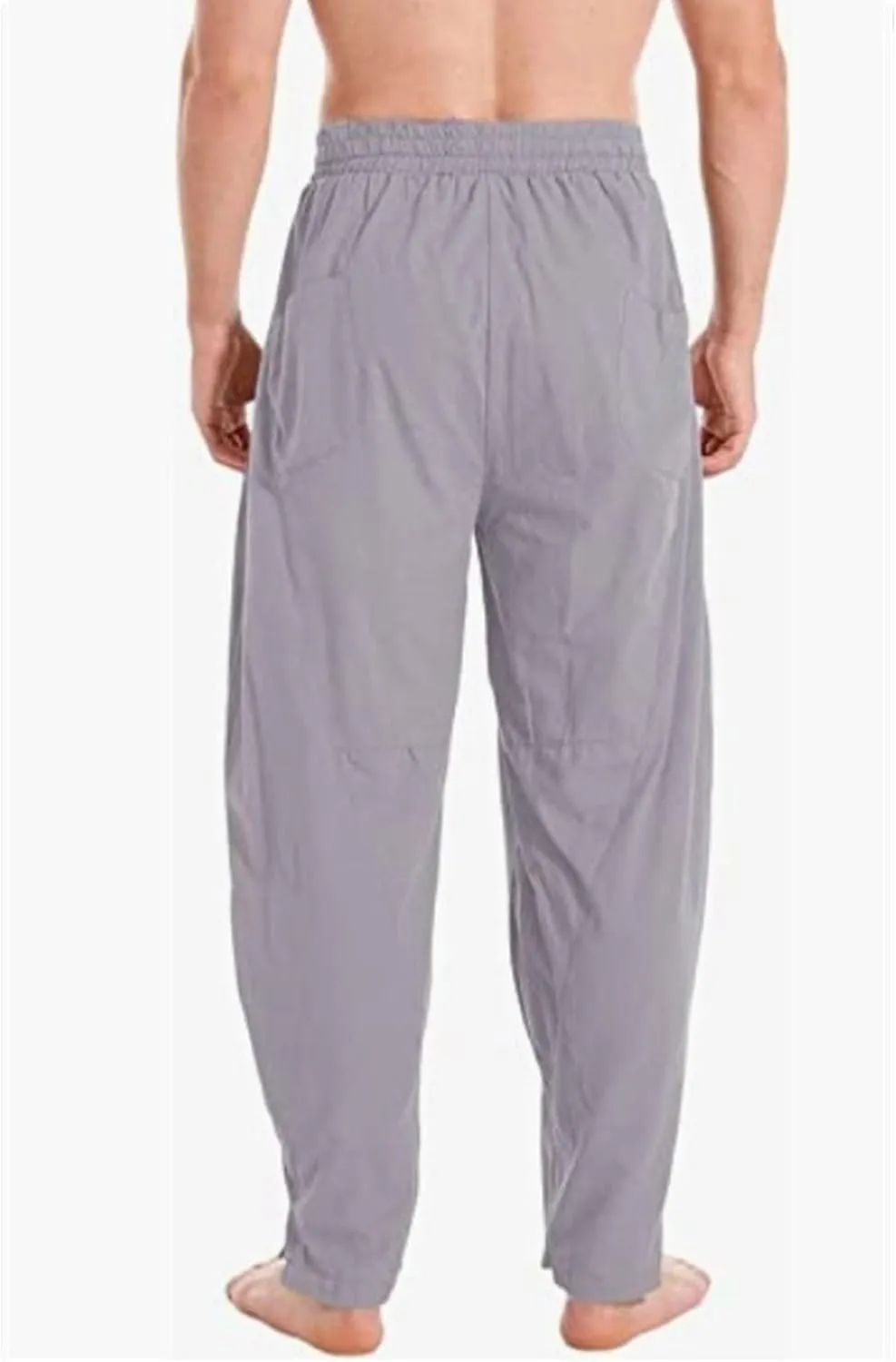 DGHM-JLMY Men's Linen Cotton Loose Fit Pants Solid Color Casual Trousers Lightweight Elastic Waist Summer Beach Pants