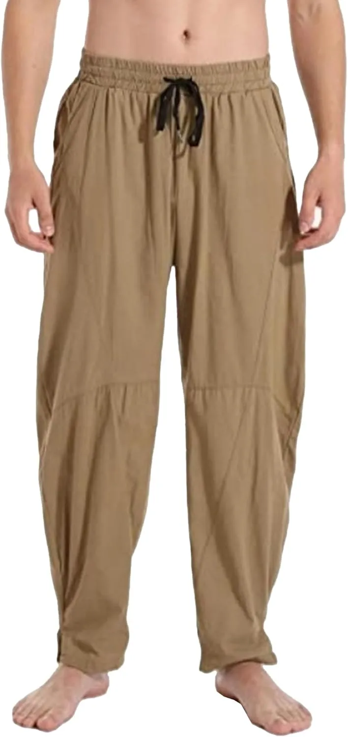 DGHM-JLMY Men's Linen Cotton Loose Fit Pants Solid Color Casual Trousers Lightweight Elastic Waist Summer Beach Pants