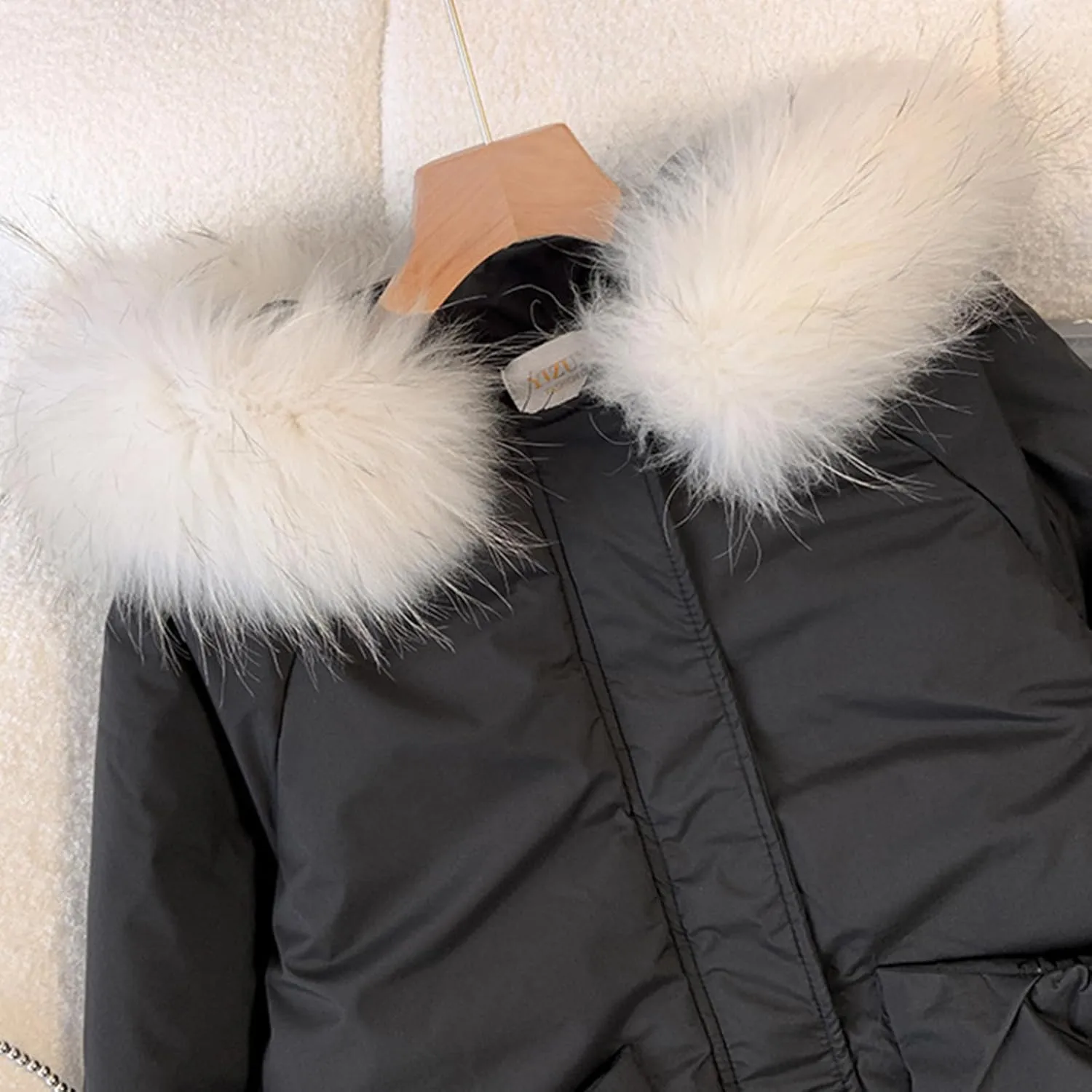 Down Jackets for Women 2024 Winter Long Sleeve Zip Puffer Jacket Outwear Baggy Padded Down Coats with Faux Fur Hood