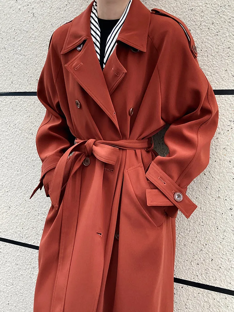 elveswallet Drapey British style loose mid-length trench coat
