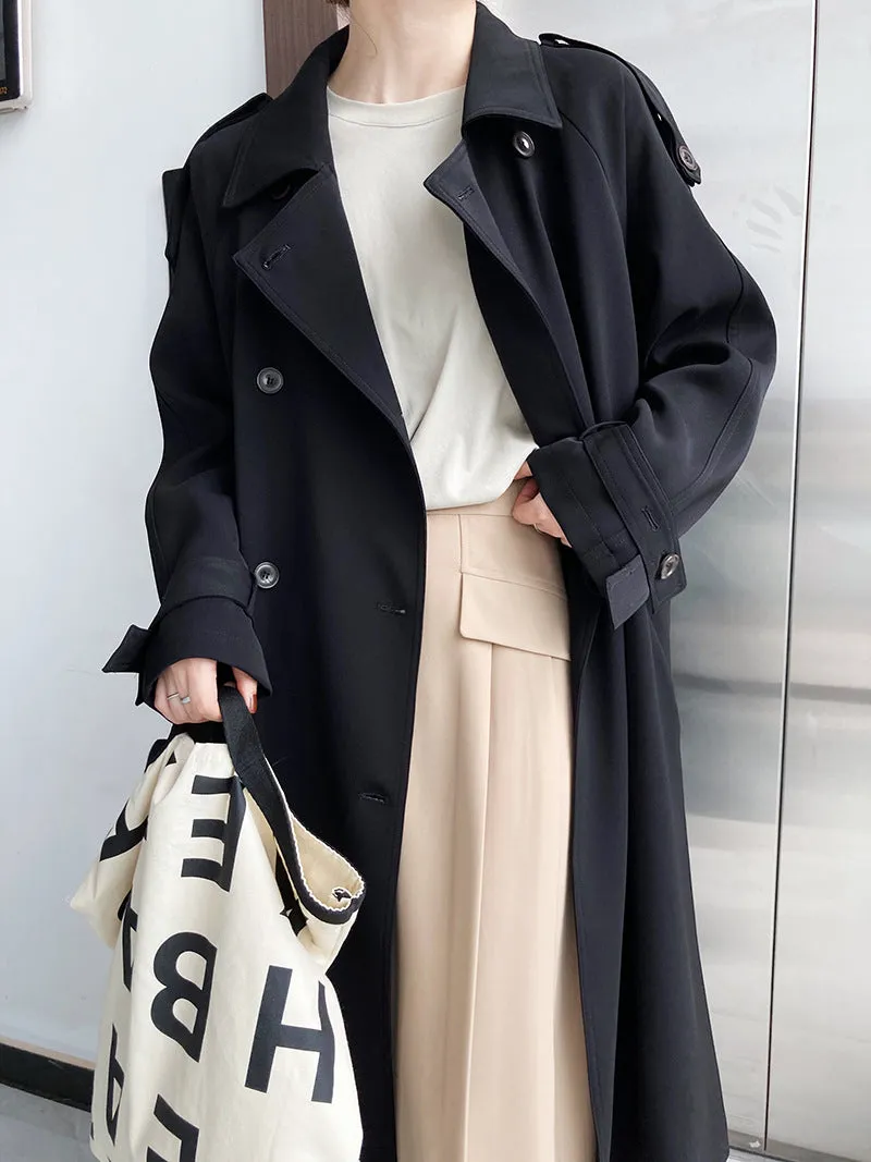 elveswallet Drapey British style loose mid-length trench coat