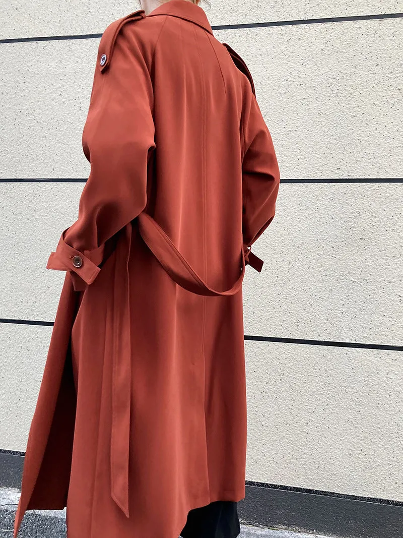 elveswallet Drapey British style loose mid-length trench coat
