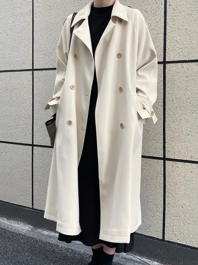elveswallet Drapey British style loose mid-length trench coat
