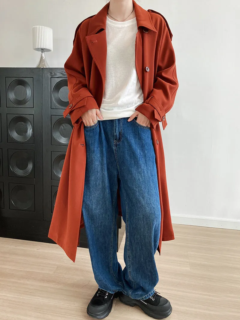 elveswallet Drapey British style loose mid-length trench coat
