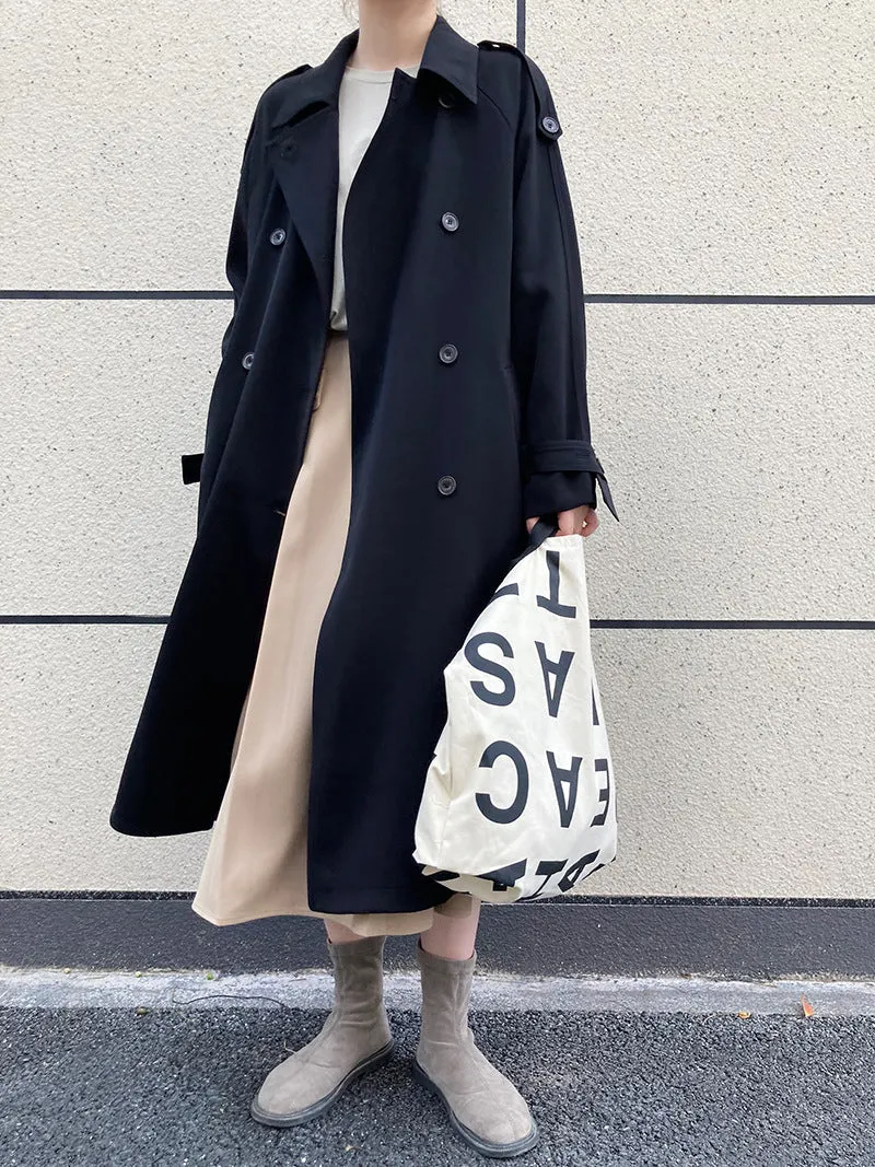 elveswallet Drapey British style loose mid-length trench coat