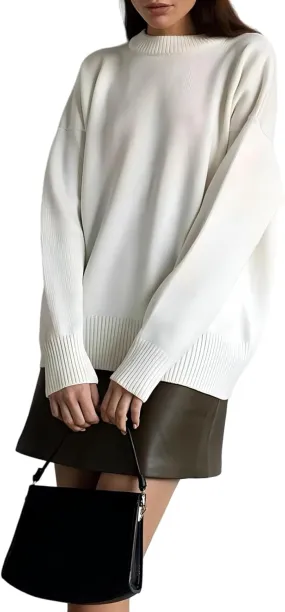 Fall Sweaters for Women 2024 Oversized Crew Neck Pullover Sweater Long Sleeve Chunky Knit Sweater