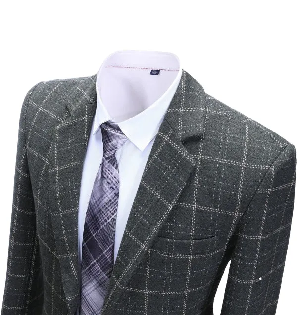Formal Men's Business Black Plaid Notch Lapel Blazer