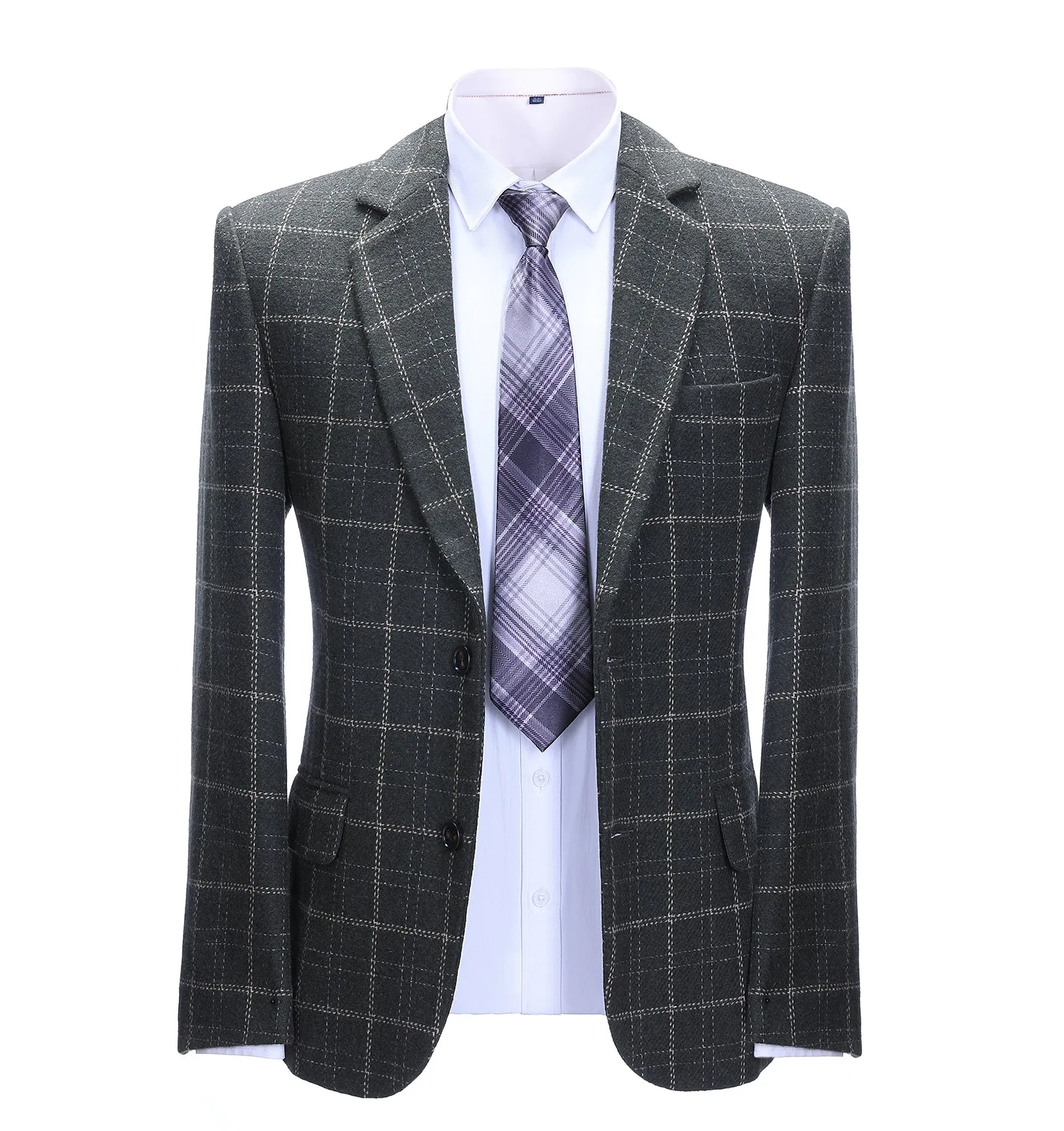 Formal Men's Business Black Plaid Notch Lapel Blazer