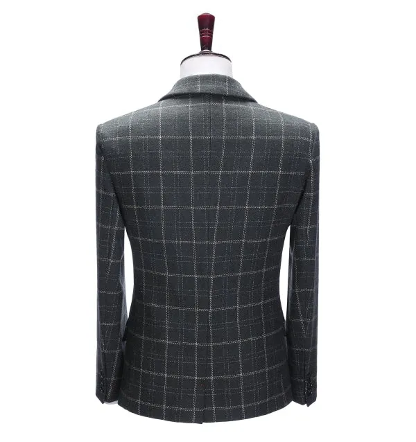 Formal Men's Business Black Plaid Notch Lapel Blazer