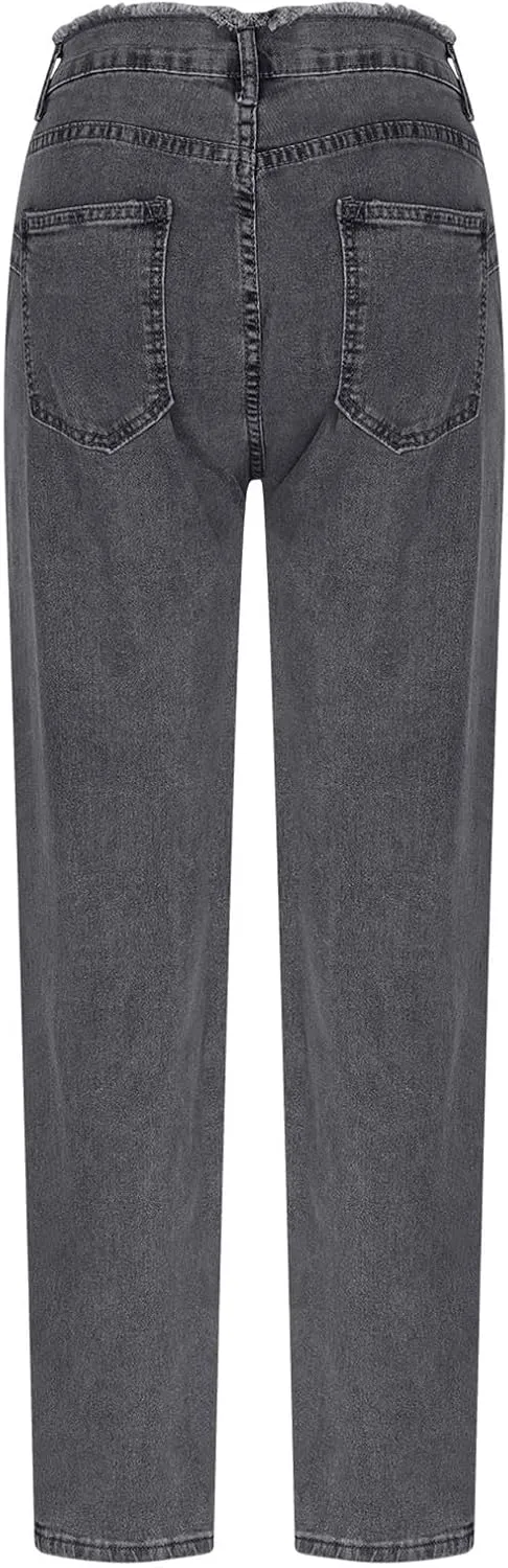 FZYLQY Plus Size Womens High Waisted Skinny Jeans Destroyed Ripped Hole Denim Pants Long Stretch Pencil Pants with Pockets