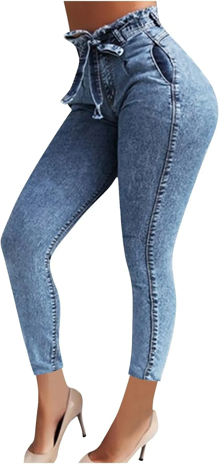 FZYLQY Plus Size Womens High Waisted Skinny Jeans Destroyed Ripped Hole Denim Pants Long Stretch Pencil Pants with Pockets