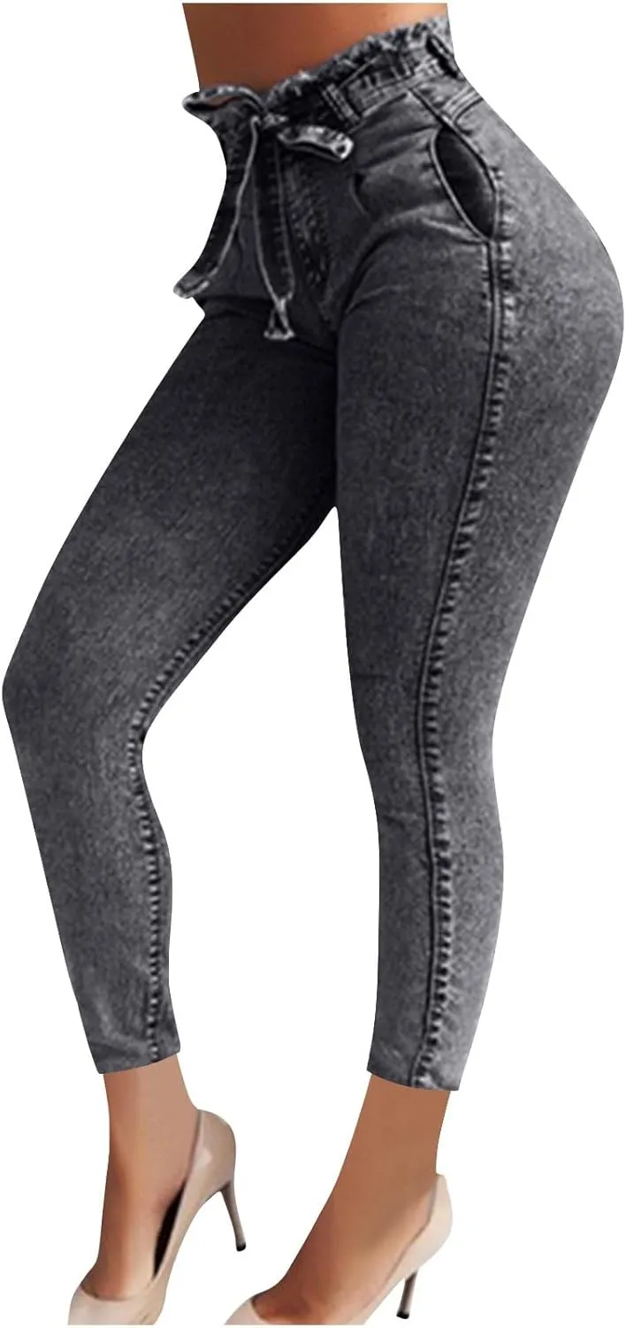 FZYLQY Plus Size Womens High Waisted Skinny Jeans Destroyed Ripped Hole Denim Pants Long Stretch Pencil Pants with Pockets