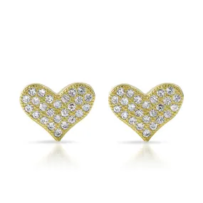 Gold CZ Micropave Heart Stud Earrings