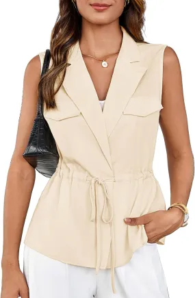 GRACE KARIN Women's Sleeveless Wrap Vest Tops Casual V Neck Peplum Dressy Blouse Drawstring Cardigan Outerwear Shirts