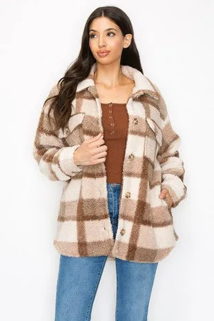 HAPPIER THAN EVER Cozy Plaid Wool Long Sleeve Shacket