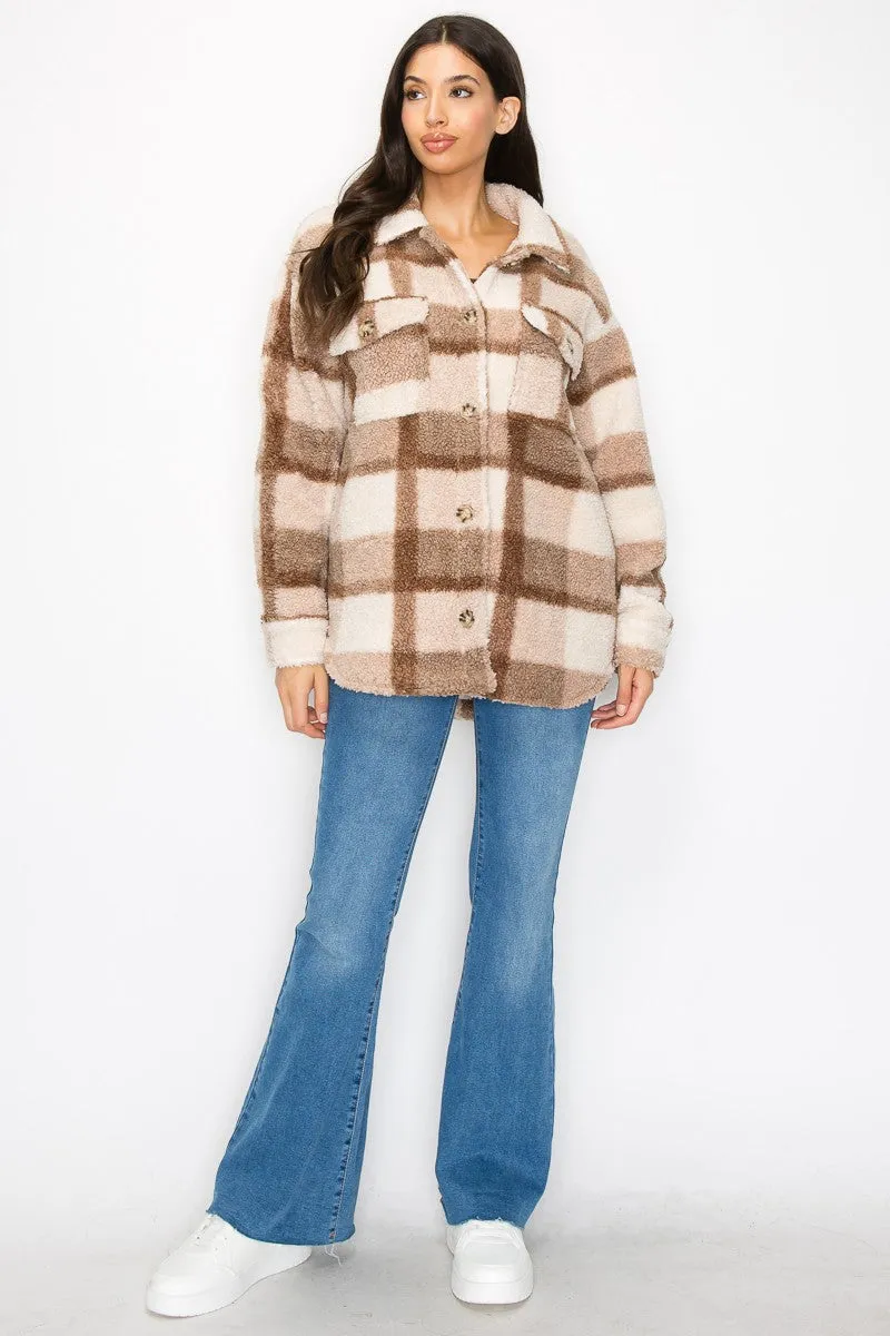 HAPPIER THAN EVER Cozy Plaid Wool Long Sleeve Shacket